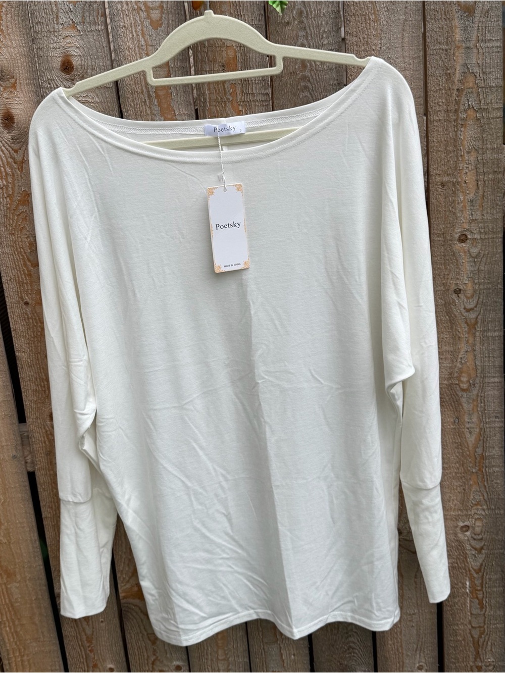 Poetsky Women's Long Sleeve Boatneck Top in Cream